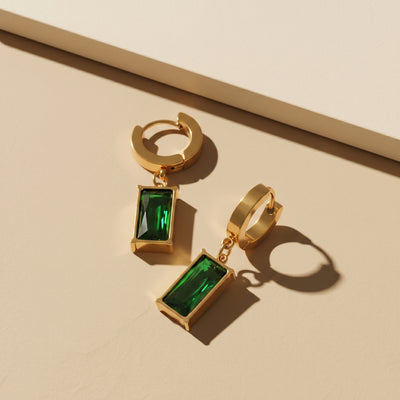 Designer Gold Plated with Emerald Green Color Cubic Zirconia Dangling Earing