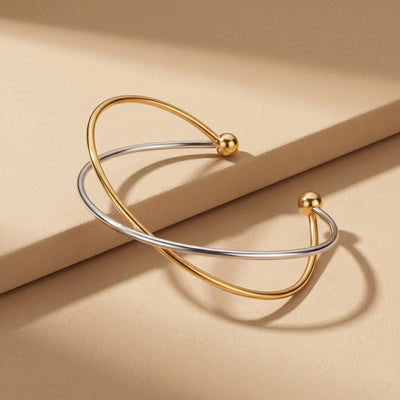 Gold & Silver Plated Stackable X-Shape Open Bracelet for Women - Second Image