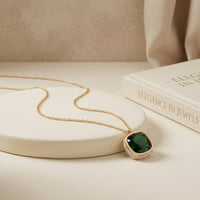 Classic Emerald Green Gemstone Pendant on Link Chain