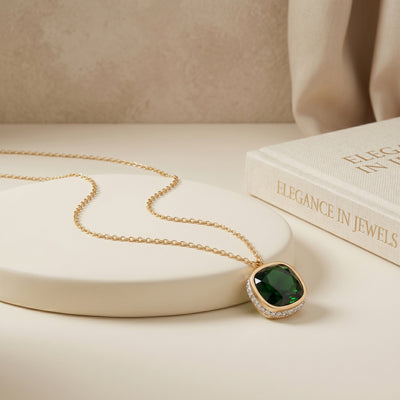 Classic Emerald Green Gemstone Pendant on Link Chain - Second Image