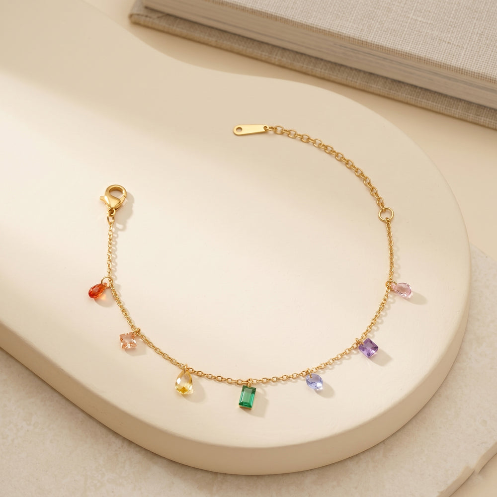 Stylish Gold Toned Adjustable Bracelet with Mixed Crystal Charms