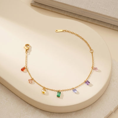 Stylish Gold Toned Adjustable Bracelet with Mixed Crystal Charms