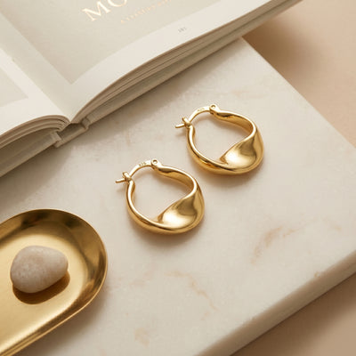 Classic Gold Plated Twisted Chunky Hoop Earrings - Second Image
