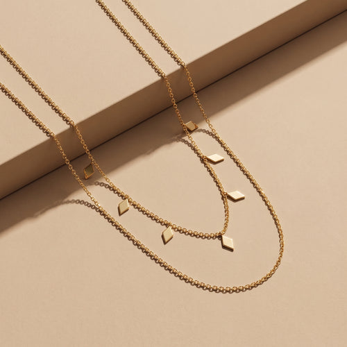 Trendy Double Layered Gold Chain with Geometric Diamond Shaped Charms