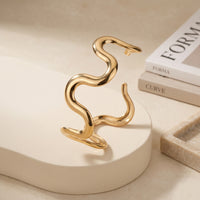 Unique Latest Trendy Wavy Snake Shape Gold Plated Open Cuff Bangle for office