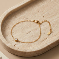 Minimalist Gold Toned Thin Link Chain Bracelet with Charm fo Festivals and Functions