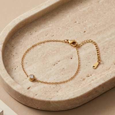 Minimalist Gold Toned Thin Link Chain Bracelet with Charm fo Festivals and Functions - Second Image
