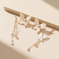 Luxury Gold Plated Multi-Layer Butterfly Dangle Earrings with Silk Wings, Seed Pearls