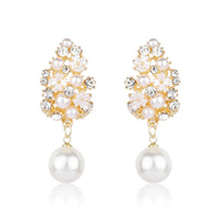 Luxury Gold Plated Floral Drop Earrings with White Pearls and Crystal Accents