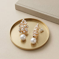 Luxury Gold Plated Floral Drop Earrings with White Pearls and Crystal Accents
