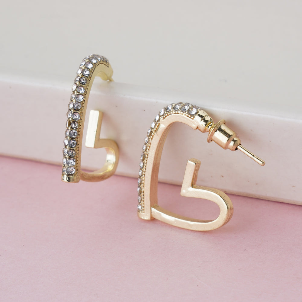 Trendy Gold Plated Crystal Encrusted Heart C-Hoop Earrings