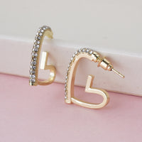 Trendy Gold Plated Crystal Encrusted Heart C-Hoop Earrings