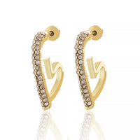 Trendy Gold Plated Crystal Encrusted Heart C-Hoop Earrings