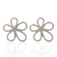 Elegant Rhodium Plated Floral Stud Earrings with White Zirconia Diamonds