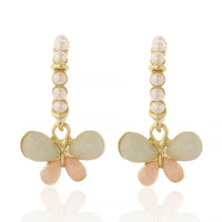 Chic Gold Plated Butterfly Dangle Hoop Earrings with Resin Wings and White Pearls