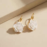 Romantic Gold Plated White Resin Rose Flower Earrings for Brides and Weddings