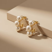 Minimalist Gold Plated with Pearl Cluster Half-Hoop Earrings for Office Wear