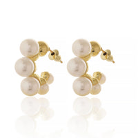 Minimalist Gold Plated with Pearl Cluster Half-Hoop Earrings for Office Wear
