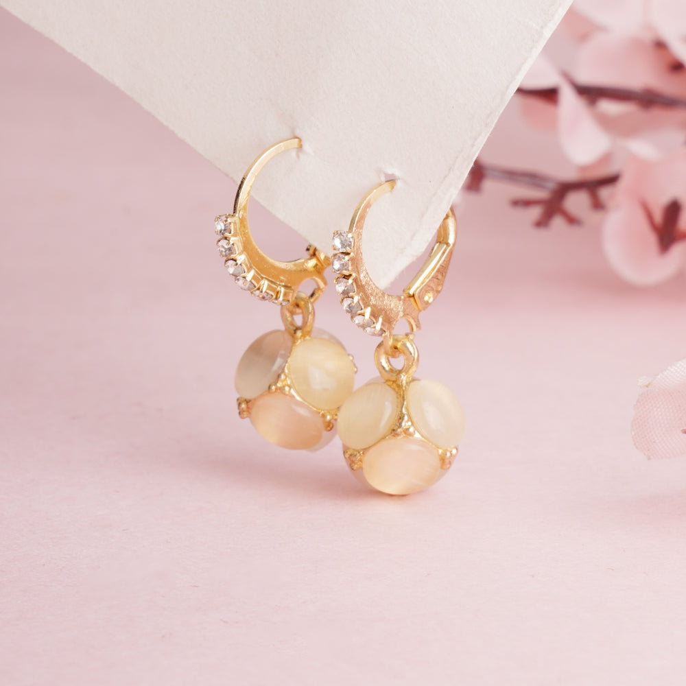 Modern Gold Plated Earrings with Round Peach Cat Eye Gemstone