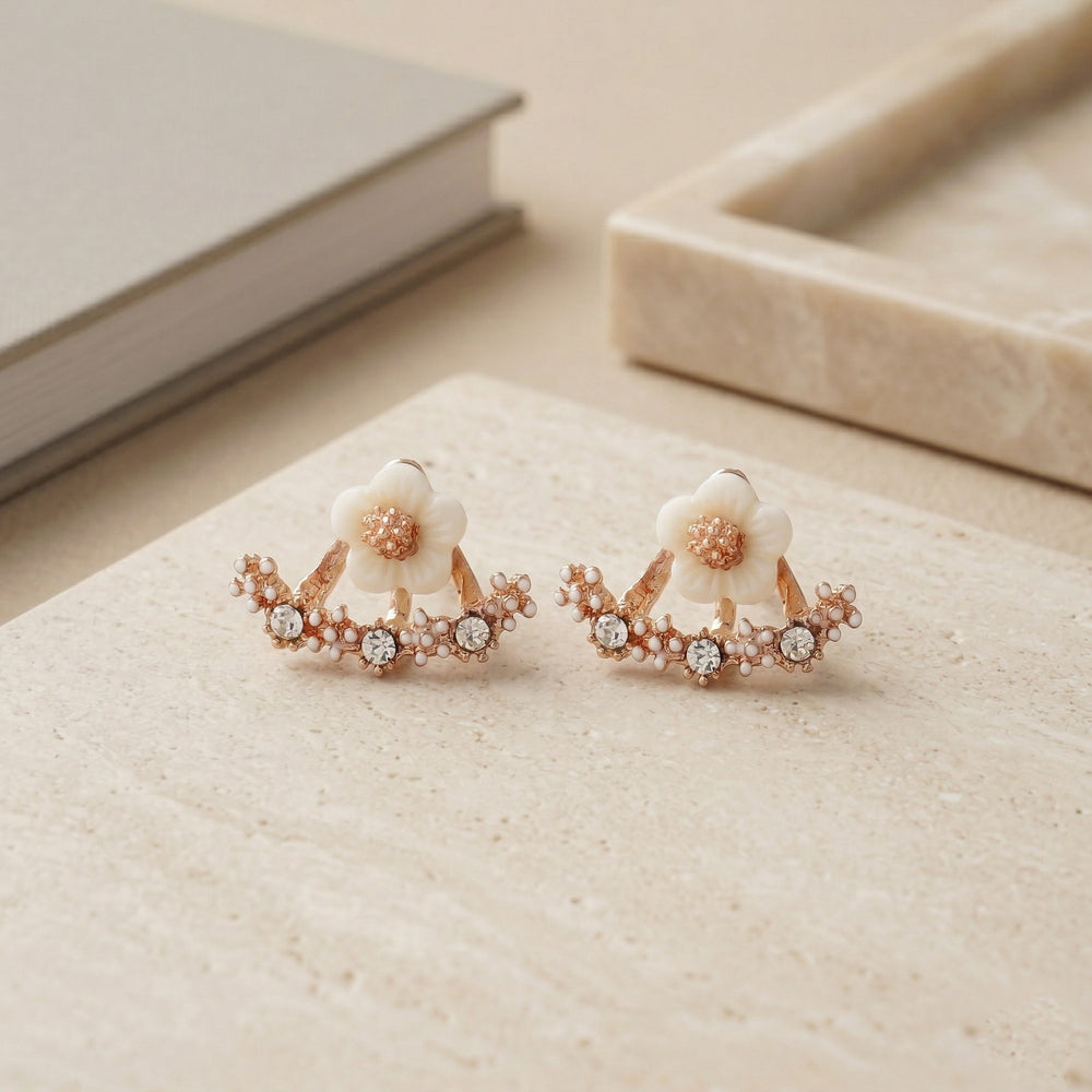 Stunning Rose Gold Plated Floral with White Enamel Flowers and Cubic Zirconia