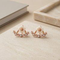 Stunning Rose Gold Plated Floral with White Enamel Flowers and Cubic Zirconia