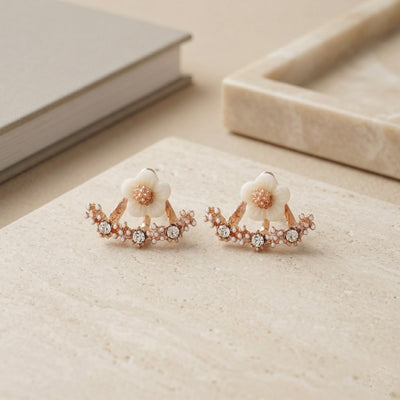 Stunning Rose Gold Plated Floral with White Enamel Flowers and Cubic Zirconia