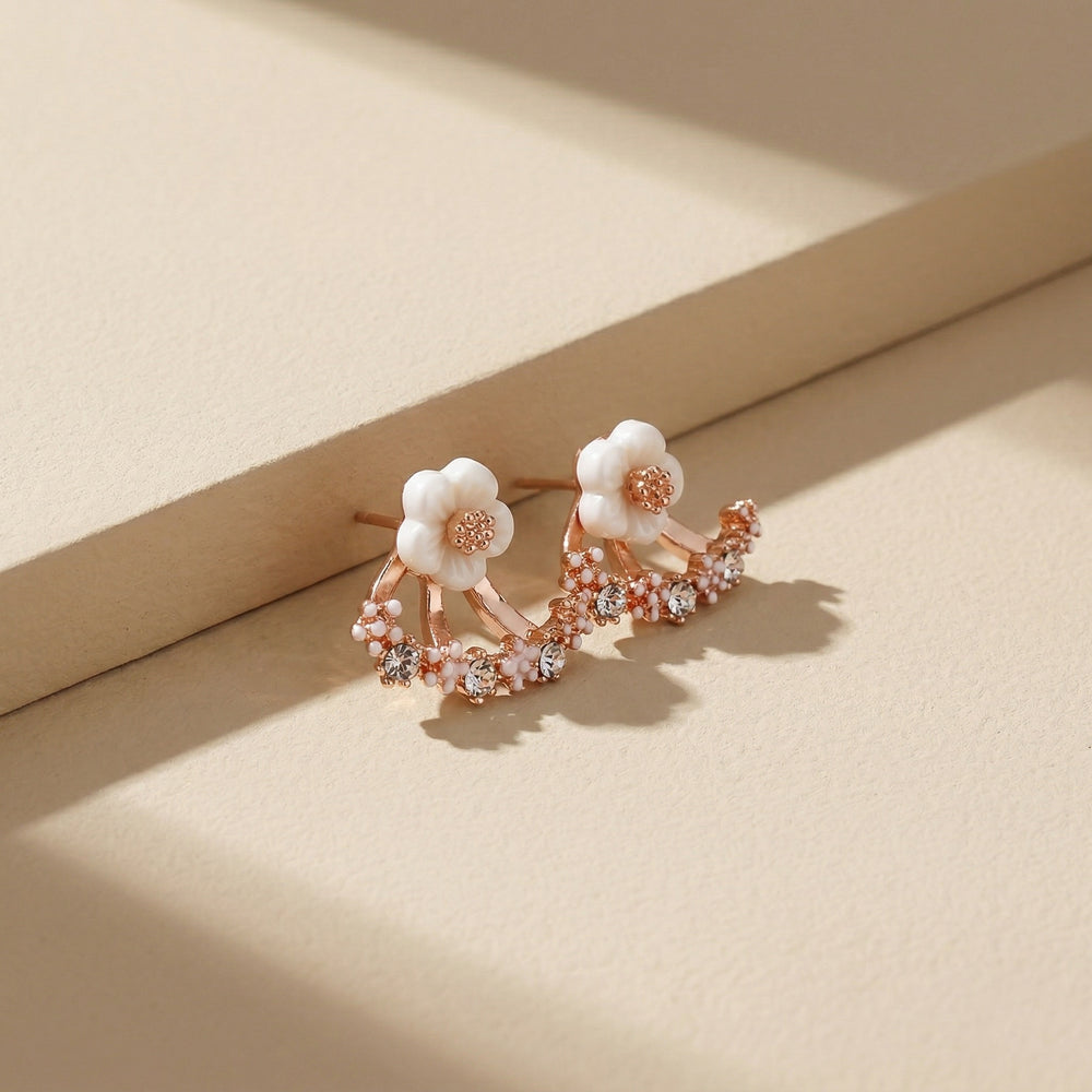 Stunning Rose Gold Plated Floral with White Enamel Flowers and Cubic Zirconia
