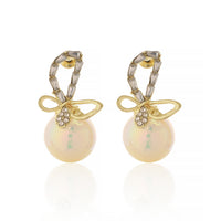 Designer Gold Plated Crystal Ribbon Earrings with Large Pearl Drop