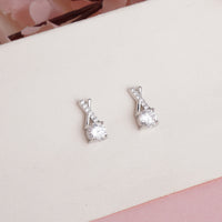 Elegant Silver Plated Criss-Cross Stud Earrings with Round Cut Cubic Zirconia
