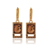 Vintage Gold Plated Rectangular Smoked Topaz Crystal Earrings with Zirconia Accents