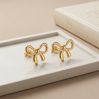 Sweet Gold Plated High-Polished Ribbon Bow Stud Earrings for Daily wear