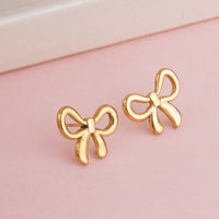 Sweet Gold Plated High-Polished Ribbon Bow Stud Earrings for Daily wear