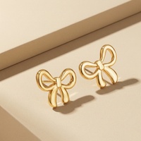 Sweet Gold Plated High-Polished Ribbon Bow Stud Earrings for Daily wear