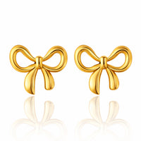 Sweet Gold Plated High-Polished Ribbon Bow Stud Earrings for Daily wear
