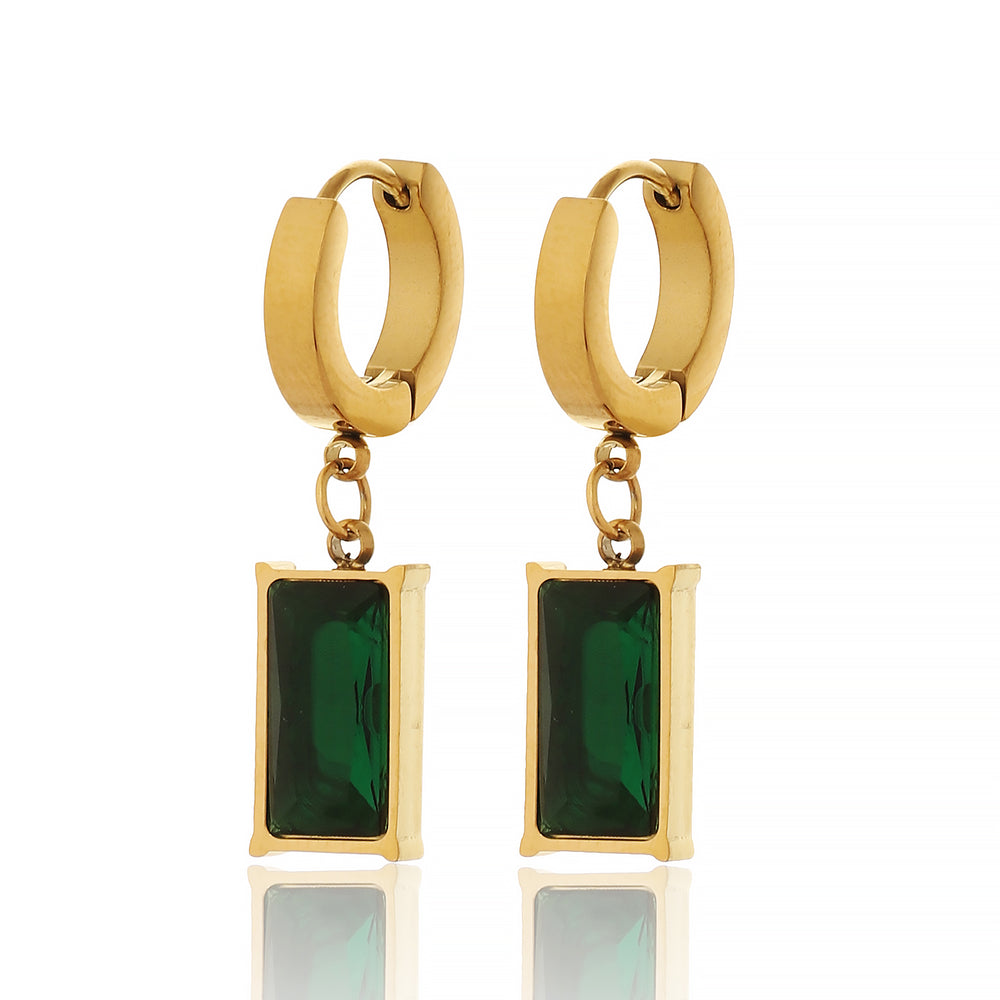 Designer Gold Plated with Emerald Green Color Cubic Zirconia Dangling Earing