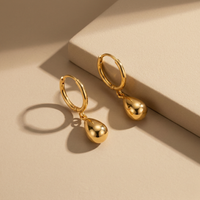 Minimalist Gold Plated High-Shine Teardrop Dangle Hoop Earrings for Women