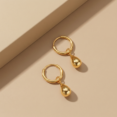 Minimalist Gold Plated High-Shine Teardrop Dangle Hoop Earrings for Women - Second Image