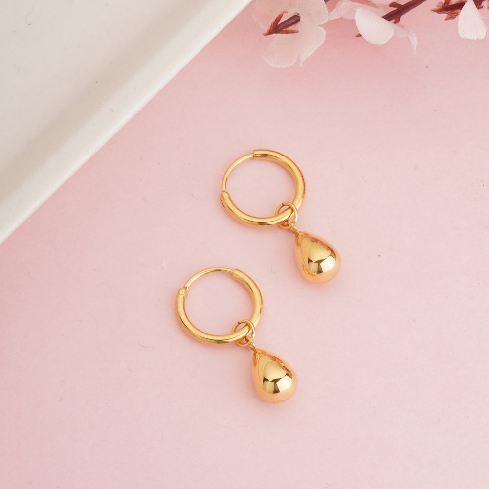 Minimalist Gold Plated High-Shine Teardrop Dangle Hoop Earrings for Women