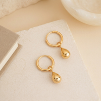 Minimalist Gold Plated High-Shine Teardrop Dangle Hoop Earrings for Women