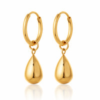 Minimalist Gold Plated High-Shine Teardrop Dangle Hoop Earrings for Women