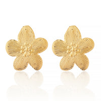 Classic Gold Plated Textured 5-Petal Flower Stud Earrings for Casual & Ethnic Wear