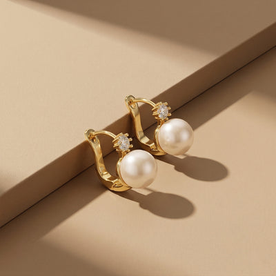 Elegant Gold Plated Pearl Hoop Earrings with Sparkling Solitaire Zirconia Accent