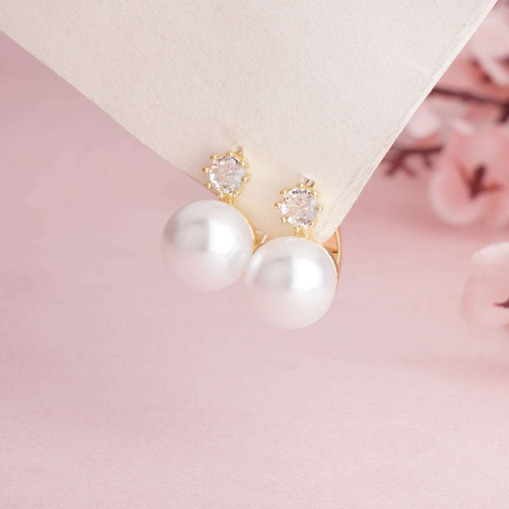 Elegant Gold Plated Pearl Hoop Earrings with Sparkling Solitaire Zirconia Accent