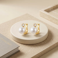 Elegant Gold Plated Pearl Hoop Earrings with Sparkling Solitaire Zirconia Accent