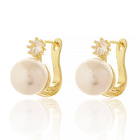 Elegant Gold Plated Pearl Hoop Earrings with Sparkling Solitaire Zirconia Accent