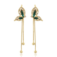 Luxury Gold Plated Butterfly Wing Chain Earrings with Emerald Green Marquise Crystals