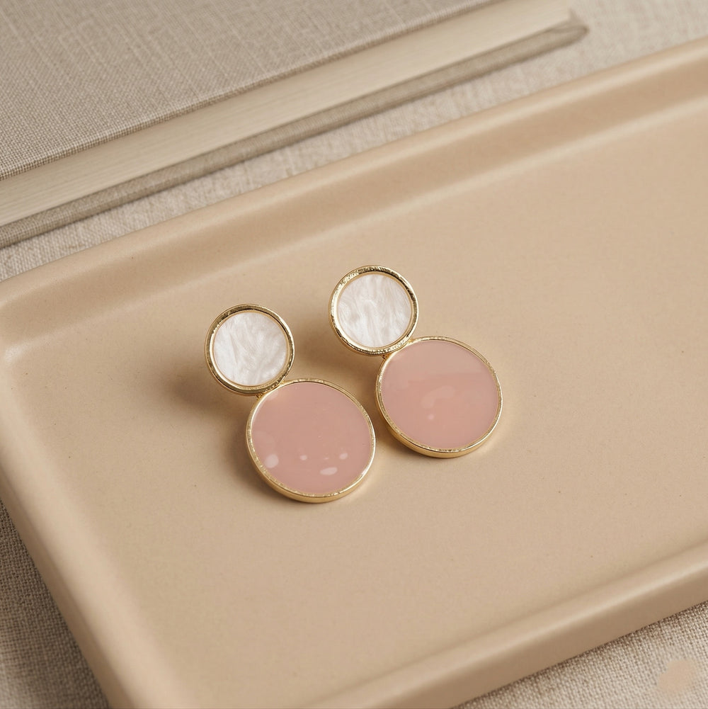 Modern Gold Plated Dual-Tone Circular Drop Earrings in Nude and Tan for Western Outfits