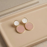 Modern Gold Plated Dual-Tone Circular Drop Earrings in Nude and Tan for Western Outfits