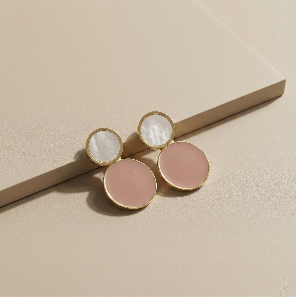 Modern Gold Plated Dual-Tone Circular Drop Earrings in Nude and Tan for Western Outfits