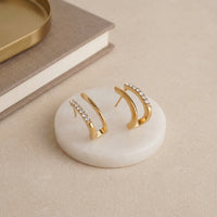 Chic Gold Plated Double Row Huggie Hoop Earrings with Pave-Set Brilliant White Crystals